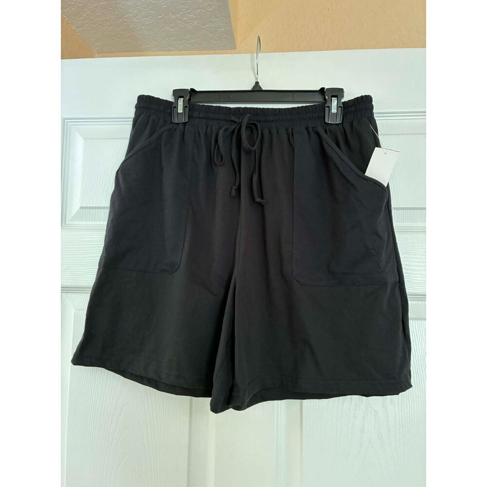 Womens Black Drawstring Shorts Elastic Waist Cotton Blend Lounge Casual NWT